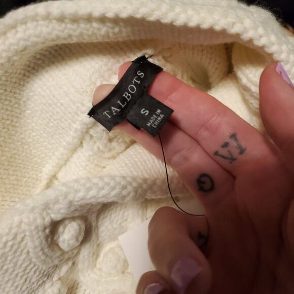 Talbots Ivory Cable Knit Funnel Neck Sweater Women's Size Small - Picture 7 of 10